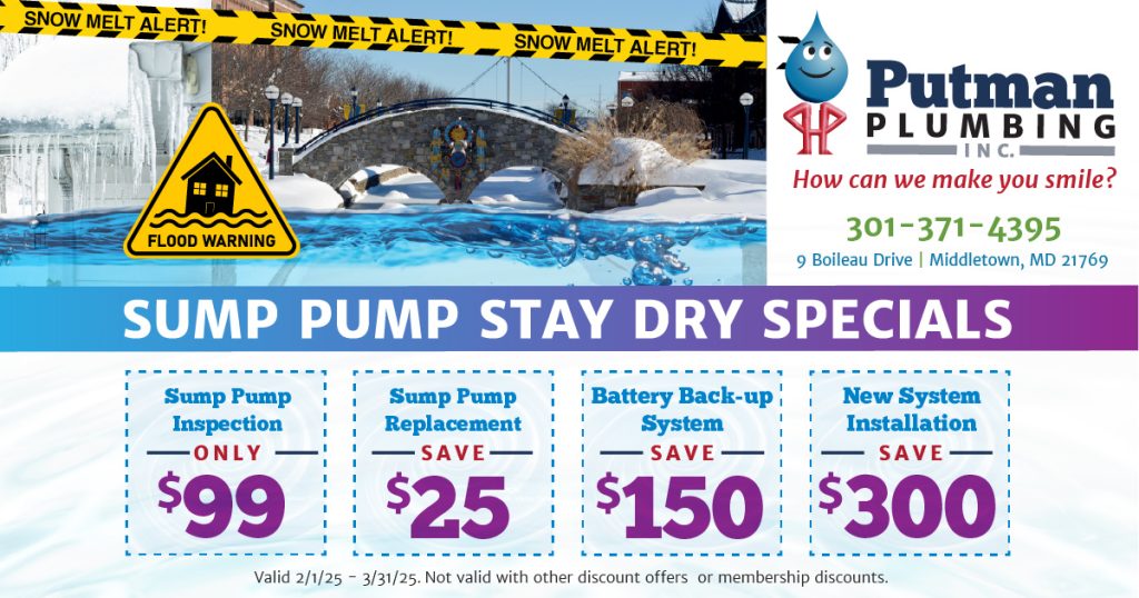 Winter snow melt sump pump check and repair specials